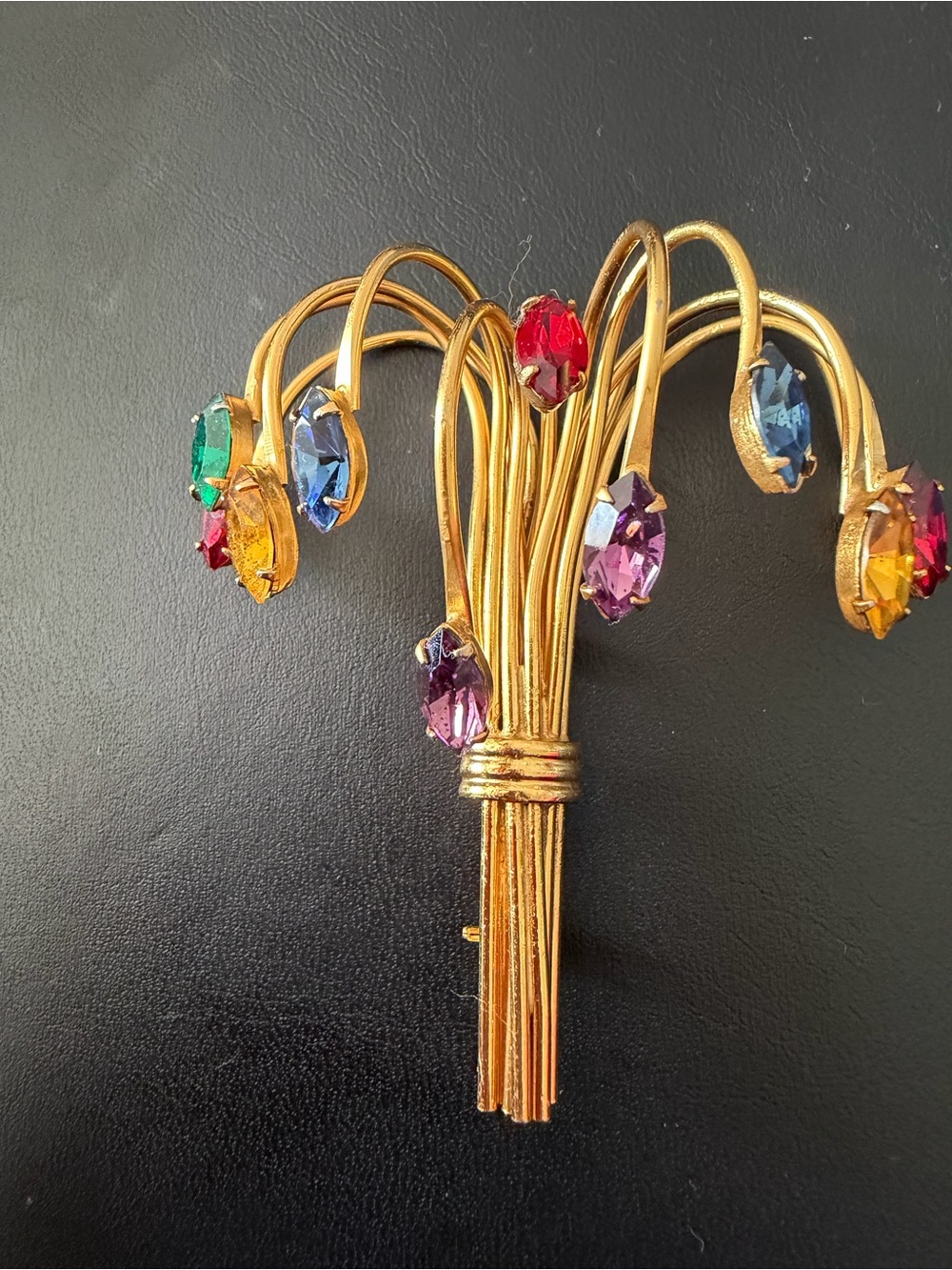 Gold-Tone Multicolour Rhinestone Brooch